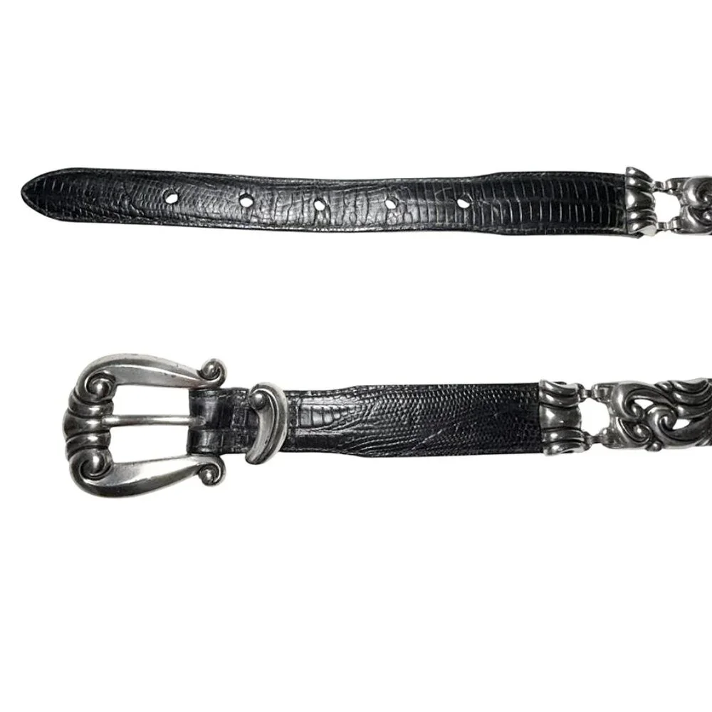 VINTAGE BRIGHTON 1996 Silver Scroll Concho Belt